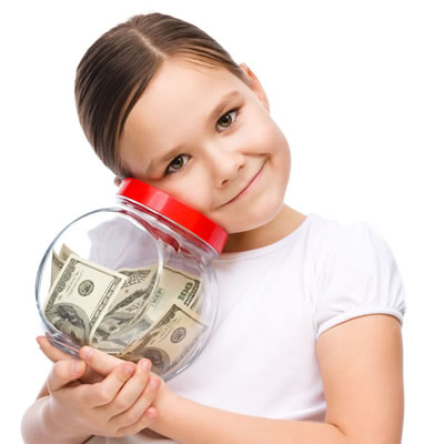 Child Hugging Jar of Money