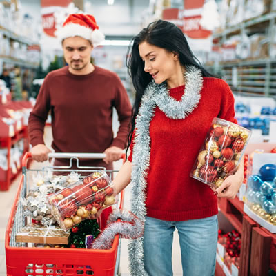 Couple Shopping for Christmas Decorations