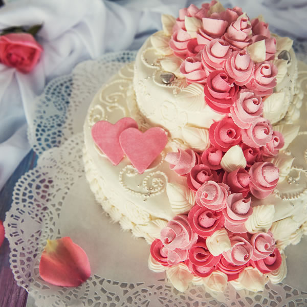 Wedding Cake With Pink Flowers